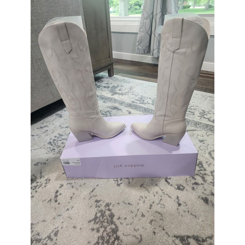 NEW Madden Girl Women 6.5 M Bone Paris Arizona Western Knee High Boots